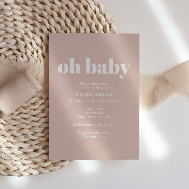 Pink Sandstone Typography Oh Baby Shower Invitation (Creator Uploaded)