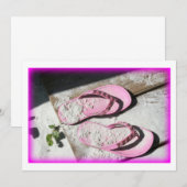 Pink sandy flip flop sandals on Florida beach (Front/Back)