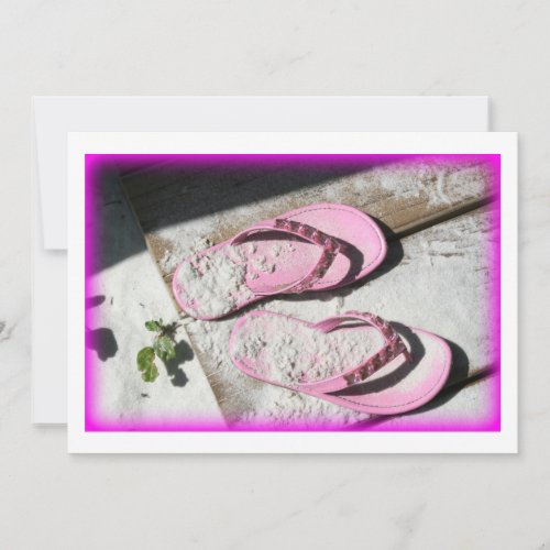 Pink sandy flip flop sandals on Florida beach Custom Invites