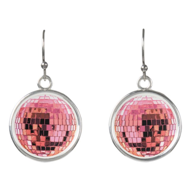 Pink Sangria Metallic Disco Ball Earrings (Front)