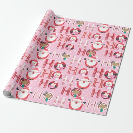 Pink Santa And Rudolph Christmas Fun Wrapping Paper