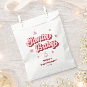 Pink Santa Baby Christmas Baby Shower Favor Bag