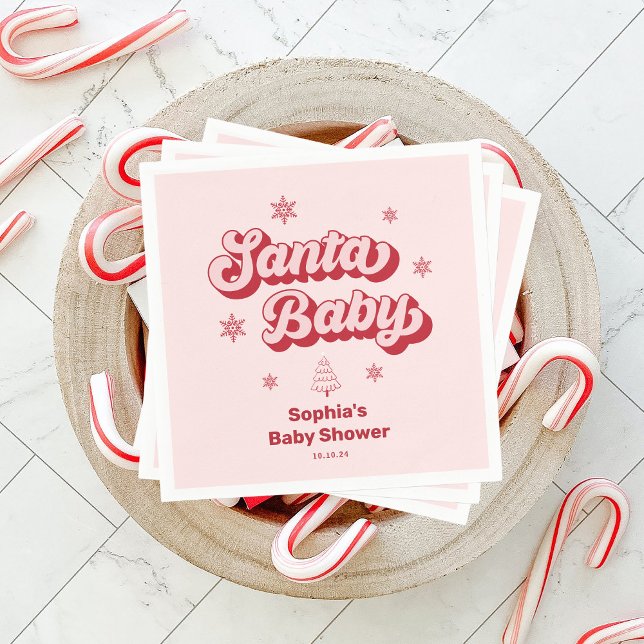 Pink Santa Baby Christmas Baby Shower Napkins (Creator Uploaded)