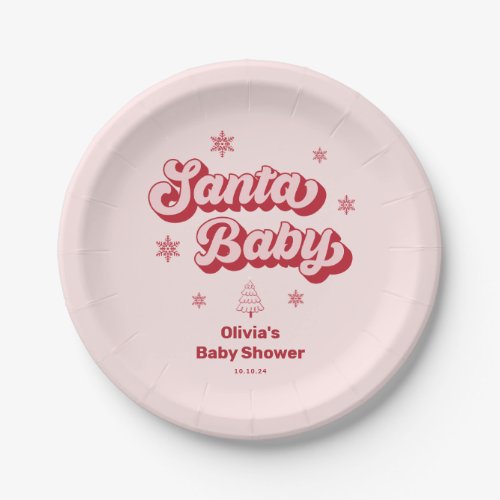 Pink Santa Baby Christmas Baby Shower Paper Plates