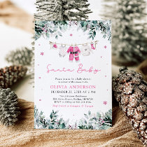 Pink Santa Baby Christmas Clothesline Baby Shower Invitation