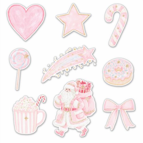 Pink Santa Candy Cane Christmas Sticker