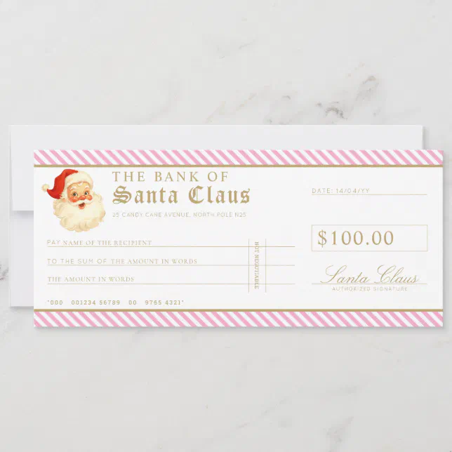 Pink Santa Cheque Gift Voucher Card | Zazzle