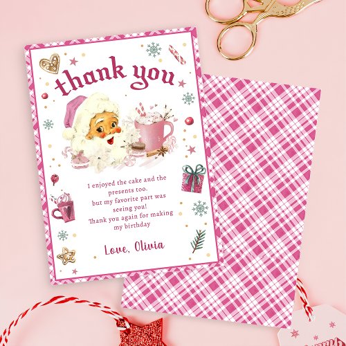 Pink Santa Christmas Birthday Thank You Card
