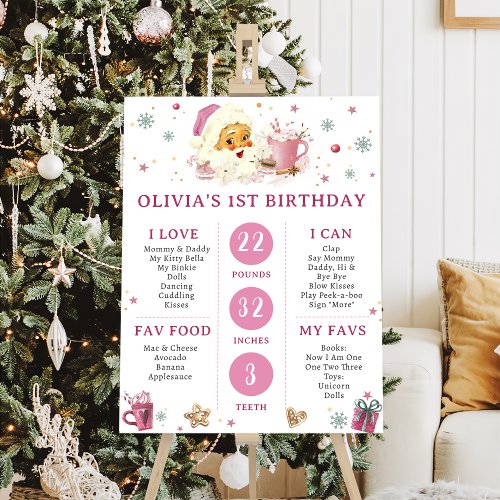 Pink Santa Christmas Cookie 1st Birthday Milestone Foam Board