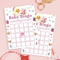 Pink Santa Christmas Cookie Baby Shower Bingo Game