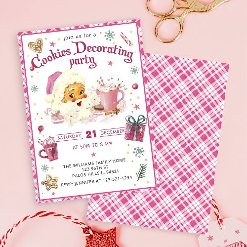 Pink Santa Christmas Cookie Decorating Party Invitation