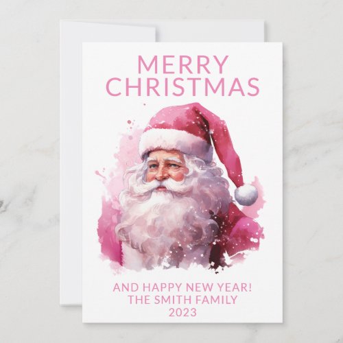 Pink Santa Christmas Holiday Card