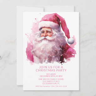 Pink Santa Christmas Party Invitation
