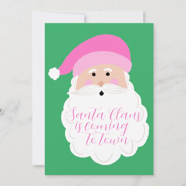 Pink Santa Christmas Photo Card (Front)