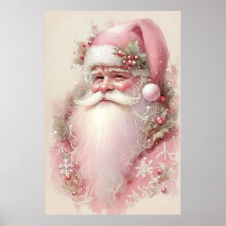Pink Santa Christmas Poster