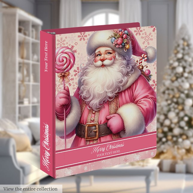 Pink Santa Christmas Recipe Binder Custom Name (Pink Santa Christmas Recipe Binder Custom Name)