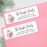 Pink Santa Christmas Return Address Label<br><div class="desc">Add a sweet and festive touch to your holiday mail with this whimsical return address label sticker featuring a stylish watercolor Santa Claus on the left side. Dressed in a soft pink coat and matching hat, Santa holds a bouquet of pink poinsettias, holly berries, and pine sprigs—bringing a fresh and...</div>