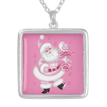 Pink Santa Christmas Silver Plated Necklace by wackeylackey77 at Zazzle