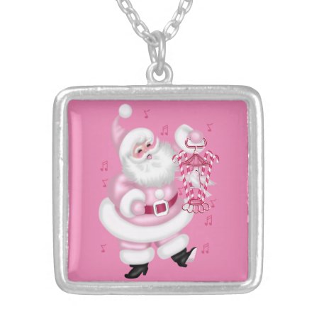 Pink Santa Christmas Silver Plated Necklace