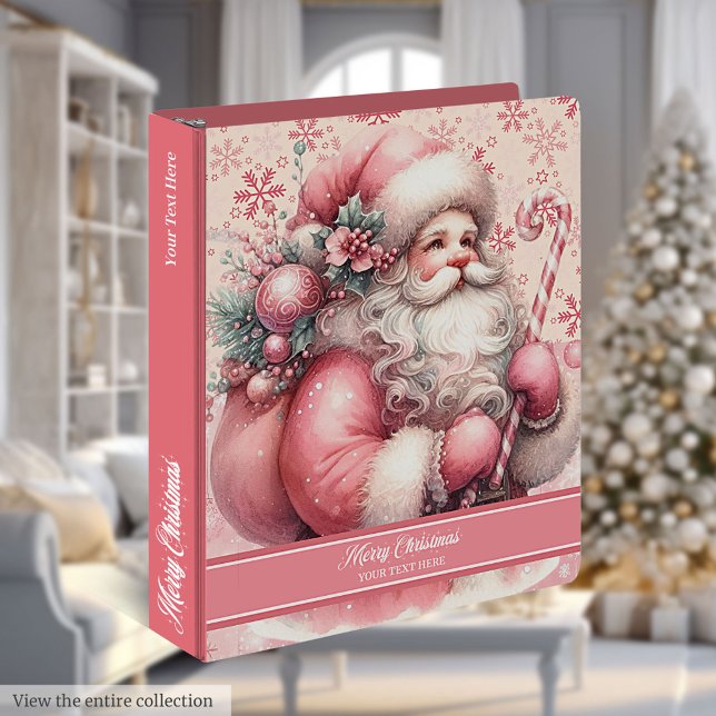 Pink Santa Claus Christmas Planner Memory Binder (Pinkmas Personalized Santa Claus Ring Binder Gift)