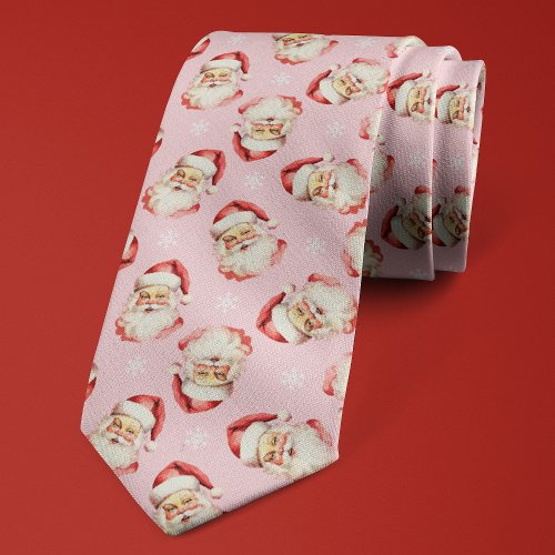 Pink Santa Claus Christmas Snowflake Holiday Neck Tie