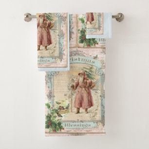 Pink Santa Claus Christmas Victorian Style Bath Towel Set