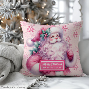 Pink Santa Claus Holiday Pillow Personalized Gift