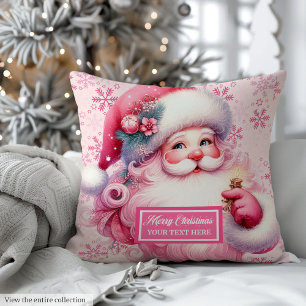 Pink Santa Claus Holiday Pillow with Custom Name