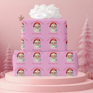 Pink Santa Claus Personalized Girls Christmas Wrapping Paper