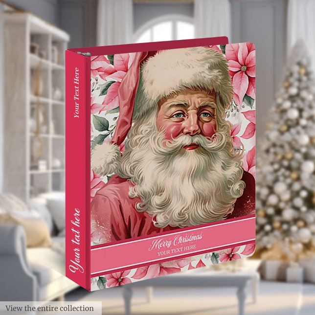 Pink Santa Claus Personalized Memory Album Gift 3 Ring Binder (Pink Santa Claus Personalized Memory Album Gift)