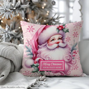 Pink Santa Claus Pillow Custom Name for Holidays