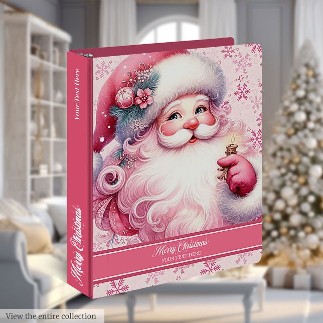 Pink Santa Claus Ring Binder Your Name Monogram (Pink Santa Claus Ring Binder Your Name Monogram)