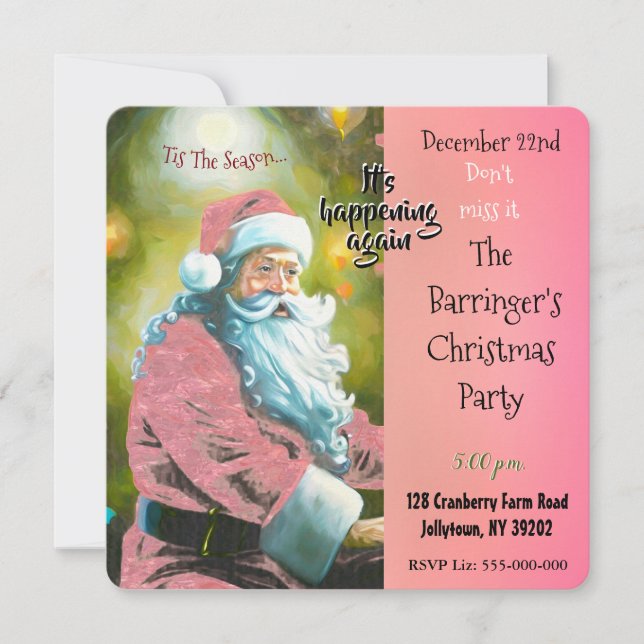 Pink Santa Elegant Annual Christmas Party Invitation (Front)