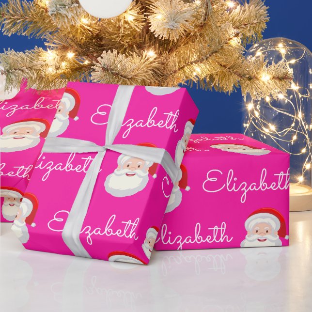 Pink Santa Face Personalize Christmas Holiday gift Wrapping Paper (Holidays)