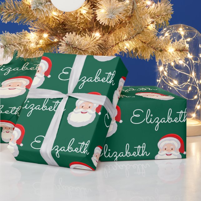 Pink Santa Face Personalize Christmas Holiday gift Wrapping Paper (Holidays)