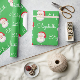 Pink Santa Face Personalize Christmas Holiday gift Wrapping Paper