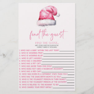 Pink Santa Find The Guest Baby Shower Game Stationery
