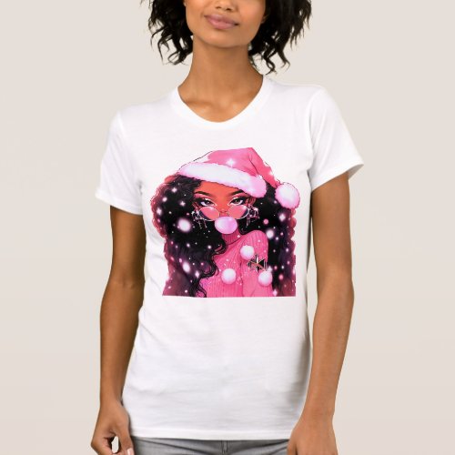 Pink Santa Girl T_Shirt