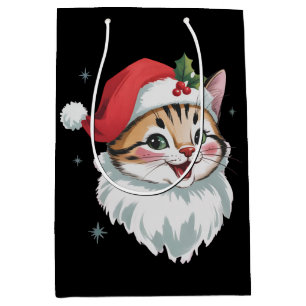 Pink Santa Hat Retro Cute Kitty Cat Christmas  Medium Gift Bag