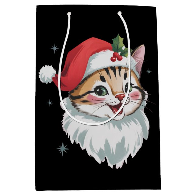 Pink Santa Hat Retro Cute Kitty Cat Christmas  Medium Gift Bag (Front)