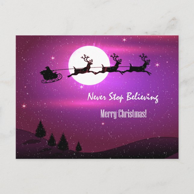 Pink Santa Never Stop Believing Merry Christmas Holiday Postcard (Front)
