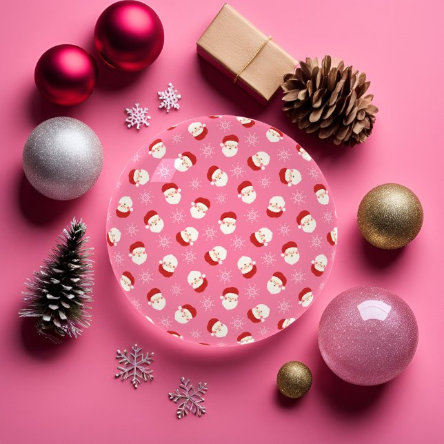 Pink Santa  Paperweight (Pink Santa Round Paperweight)