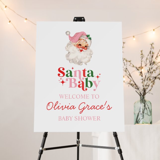 Pink Santa Retro Baby Shower Welcome Foam Board (In Situ (Stand))