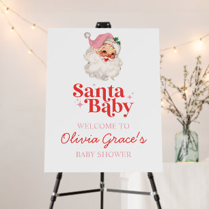 Pink Santa Retro Baby Shower Welcome Foam Board