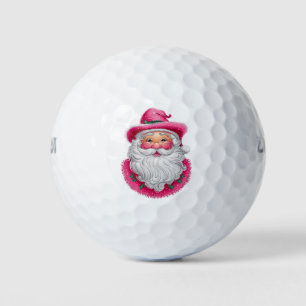 Pink Santa Retro Christmas Matching Family Party Golf Balls