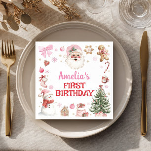 Pink Santa Retro Winter Christmas Birthday Napkins