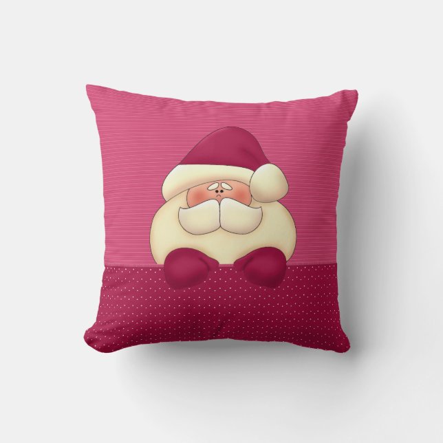 Pink Santa Reversible Christmas Throw Pillow (Front)