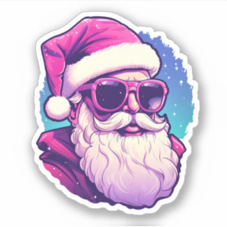 Pink Santa Wearing Sunglasses Cute Christmas Sticker