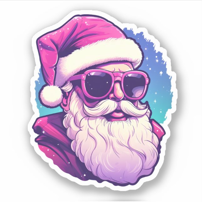 Pink Santa Wearing Sunglasses Cute Christmas Sticker (Front)