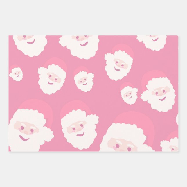 Pink Santa Wrapping Paper Sheets (Front)